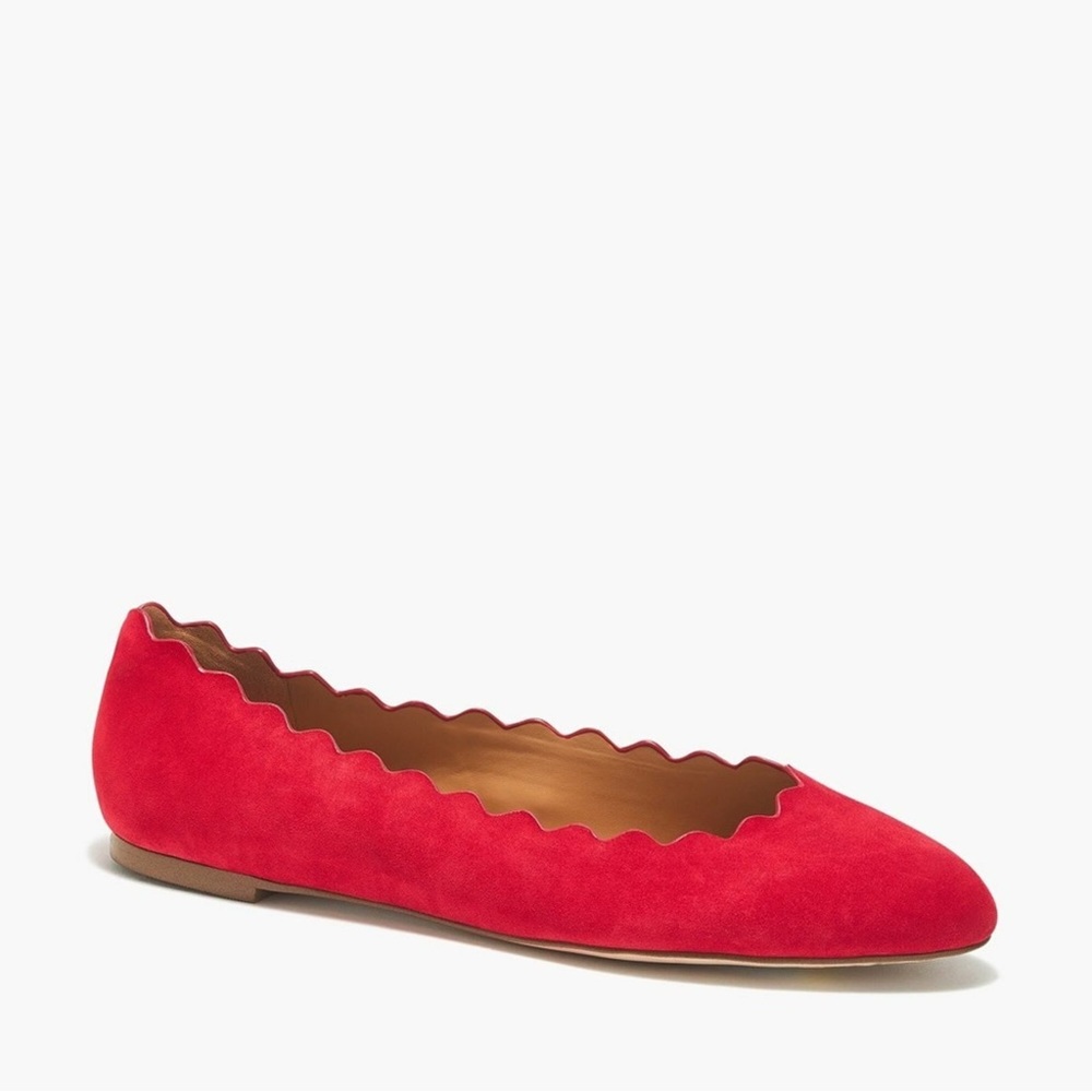 J. Crew Factory Red Suede Scalloped Ballet Flat Shoes